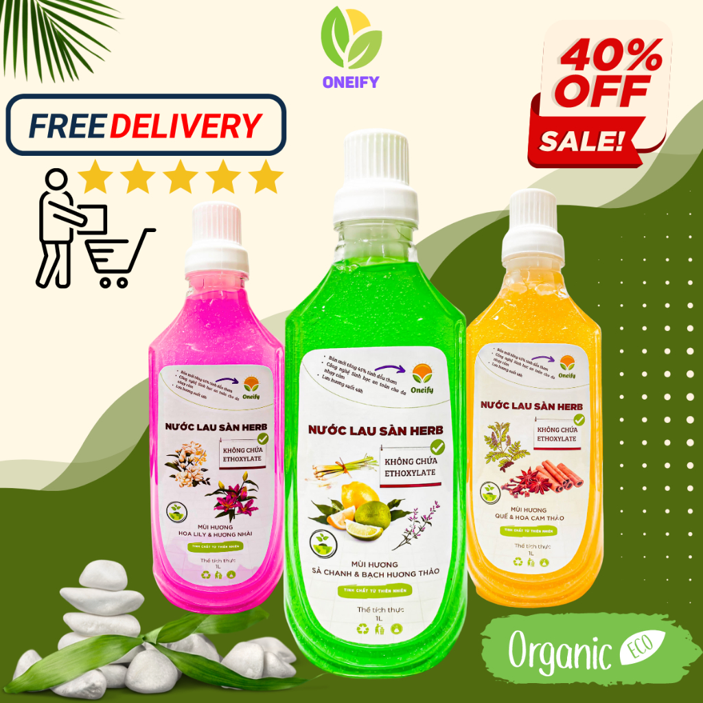 Nước Lau Sàn Herb Organic, Nước Lau Nhà Hương sả Chanh Hương Quế Hương Ly