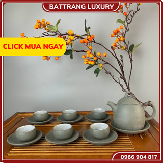 Bộ Ấm Chén Uống Trà, Bộ Ấm Chén Bát Tràng Cao Cấp - Hồng Sa Tần Quyền
