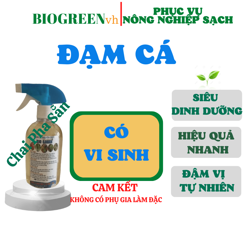 Phân bón hữu cơ đạm cá BIOGREEN chai pha sẵn 500ml bật chồi, xanh lá, cải tạo đất, ra hoa nhiều