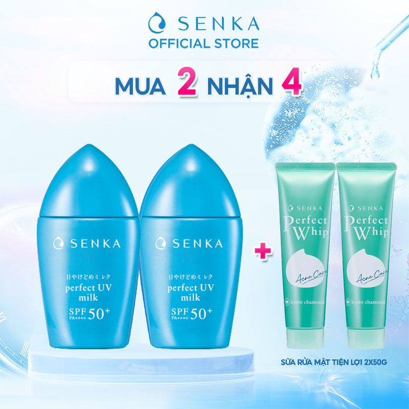 Bộ sản phẩm 02 Kem chống nắng dạng sữa Senka Perfect UV Milk 40ml + 2 srm ance 50g