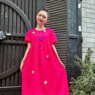 ❤️ Váy Thô BABYDOLL Tay Phồng Cổ Tròn Dáng Rộng Hoa Nổi Thanh Lịch Dễ Thương