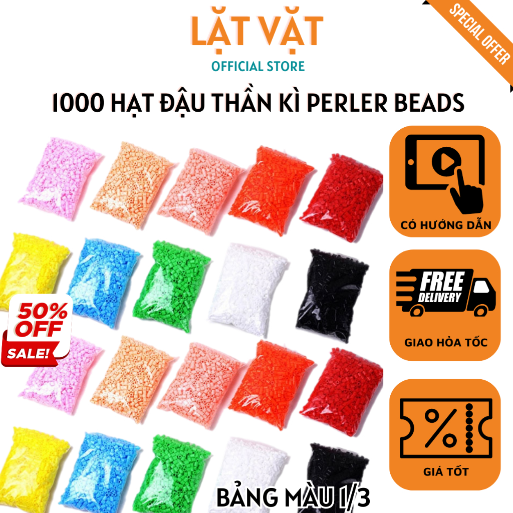 1000 hạt đậu thần kì 5MM bảng màu 1 mã từ 01 đến 25 - Hạt nhựa đồ chơi 5mm , Hama Beads, Tranh Pixel,  Perler beads
