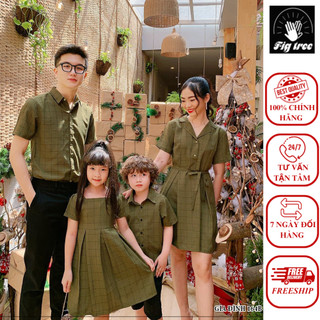 Combo Sơ Mi Váy Gia Đình Fig Tree Caro Xanh Rêu Mã 164B Hot Hit