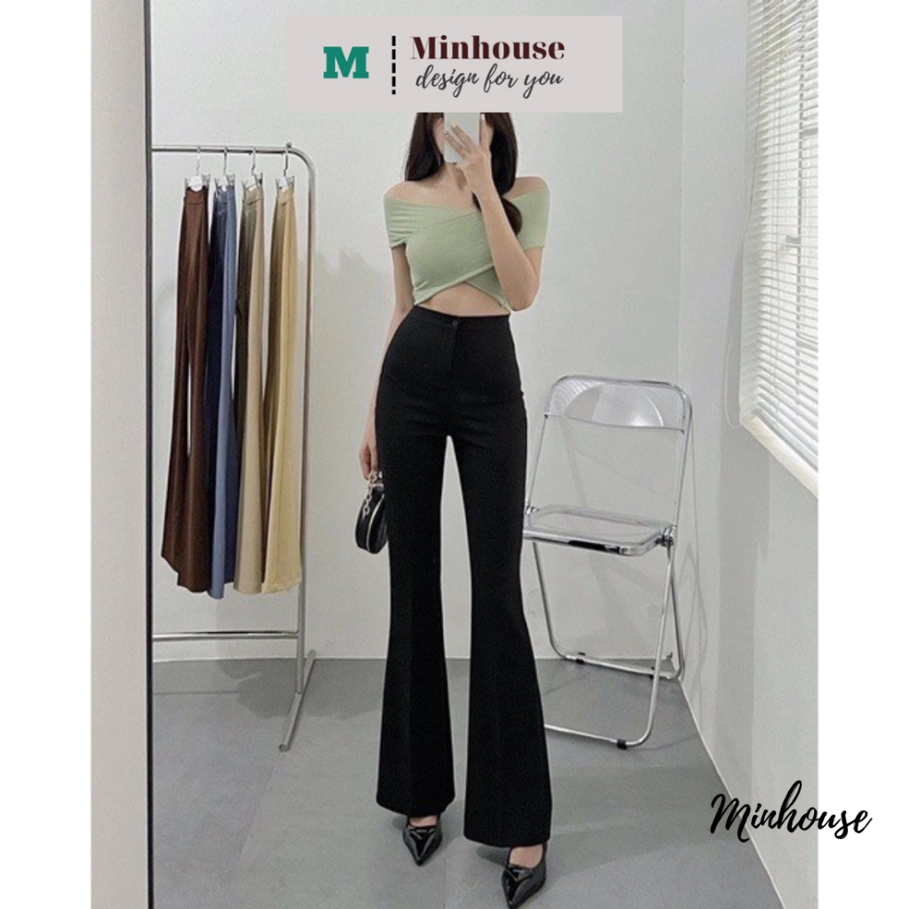 Quần ống loe nữ cạp cao, quần tây ống loe nữ ôm vải mềm chun lưng