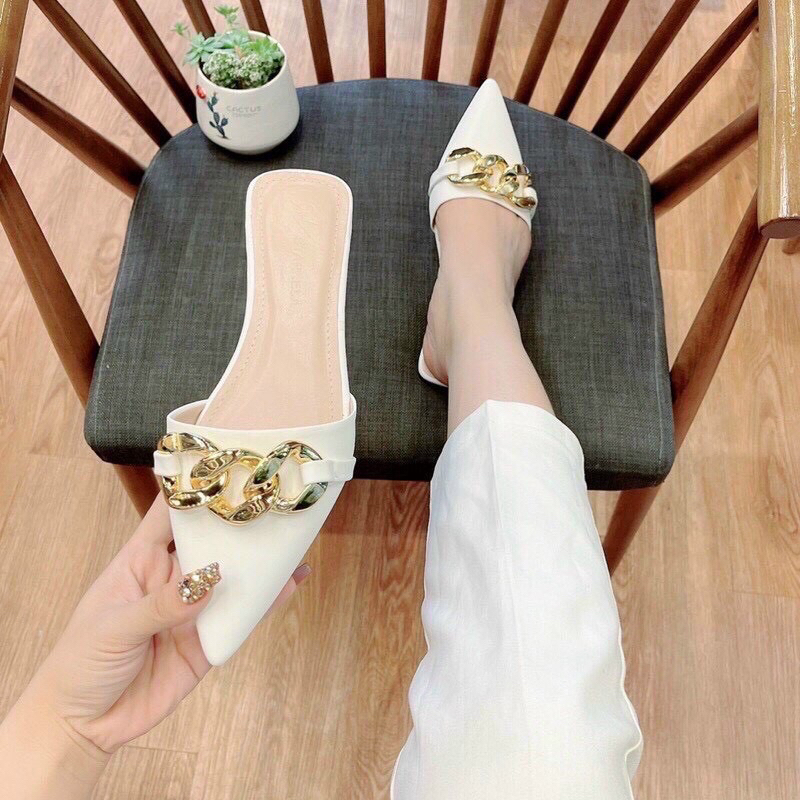 Dép đế bệt mũi nhọn bít mũi đính khoá có big size 35-45