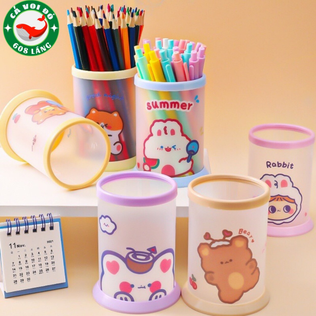 Ống đựng bút để bàn hình tròn đa năng có thể gấp gọn đồ dùng học tập dễ thương cho học sinh