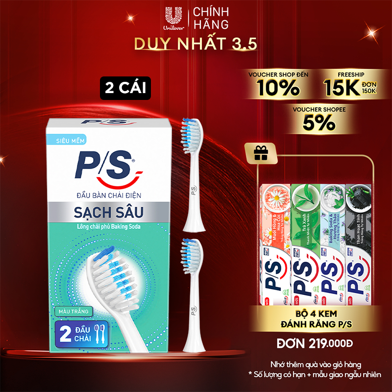 Bộ 2 đầu bàn chải điện P/S - Sạch Sâu Màu Trắng (Thay đầu bàn chải mỗi 3 tháng)