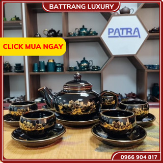Bộ ấm chén uống trà, bộ ấm chén bát tràng cao cấp - hắc liên hoa