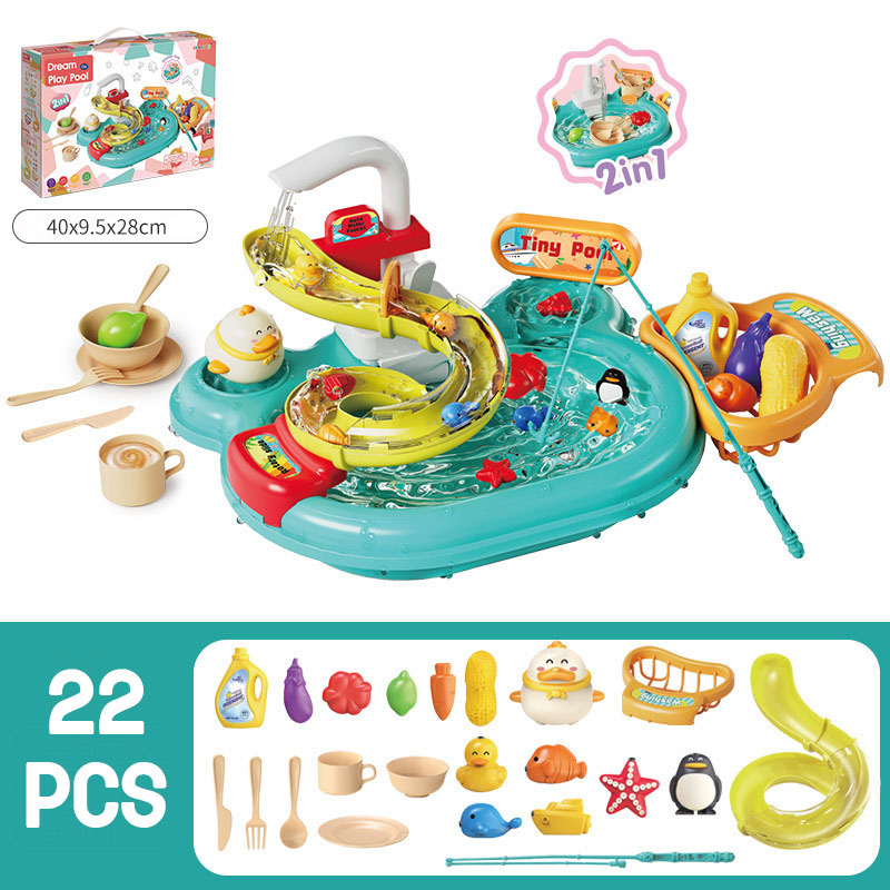 Bộ Đồ Chơi 2in1 Câu Cá Tích Hợp Đồ Chơi Nhà Bếp Dành Cho Bé Có Đèn, Nhạc Và Nước Thật Tặng Kèm Bộ 22 Phụ Kiện