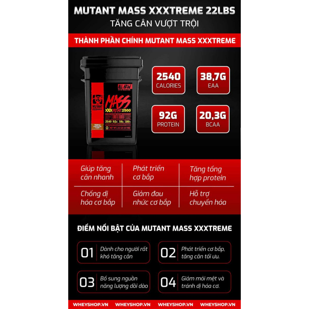 Sữa dinh dưỡng tăng cân nhanh Mutant XXXtreme 22Lbs