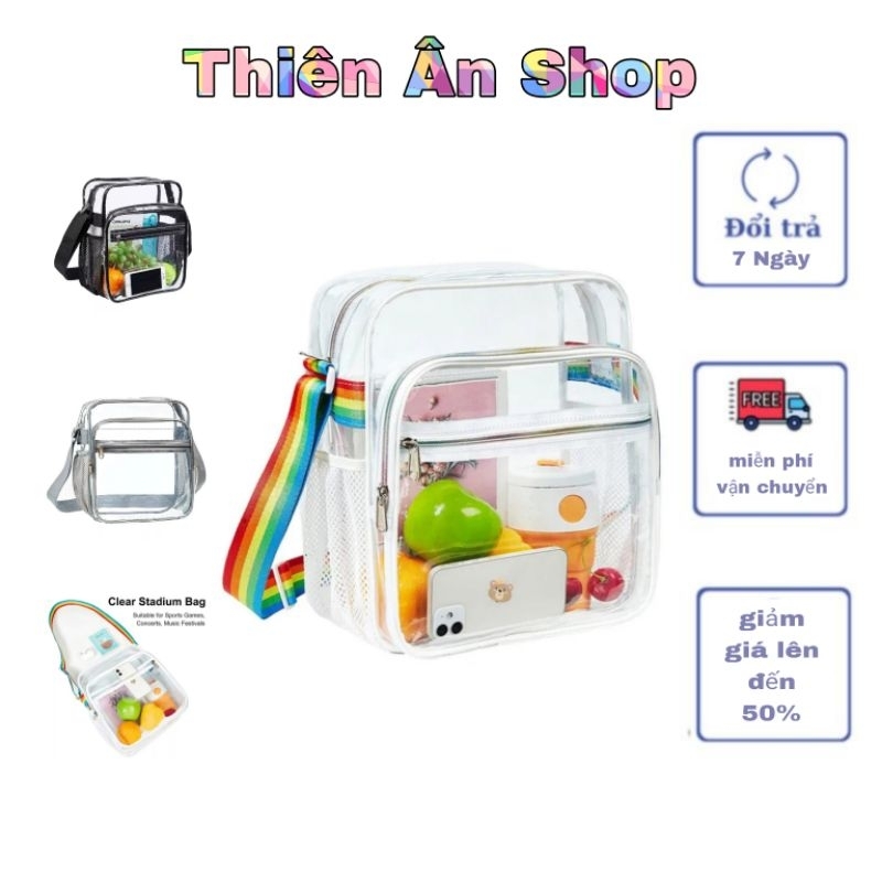 túi đeo chéo trong suốt phối lưới 2 bên có ngăn mặt trước TA123