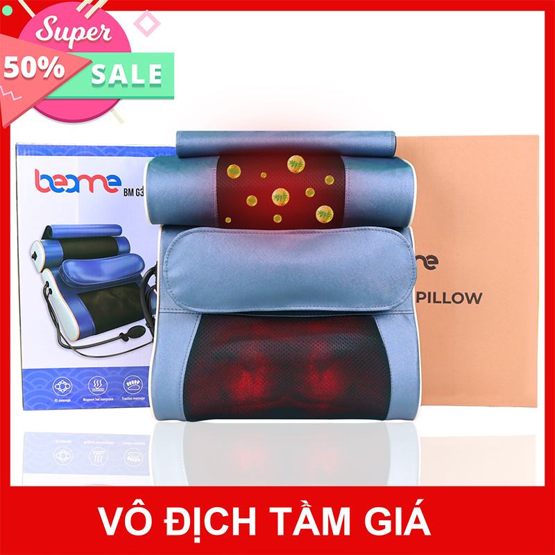Gối massage cổ vai gáy, gối mát xa kết hợp xoa bóp và chườm nóng giúp giảm đau hiệu quả BM-G35
