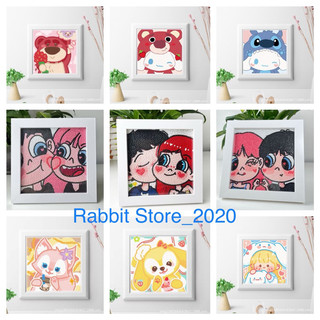 Bộ tranh đính đá mini cute 18x18cm kèm khung,đầy đủ dụng cụ đính đá