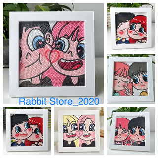 Tranh đính đá cặp đôi cute - kèm khung 18*18cm,đầy đủ dụng cụ đính đá