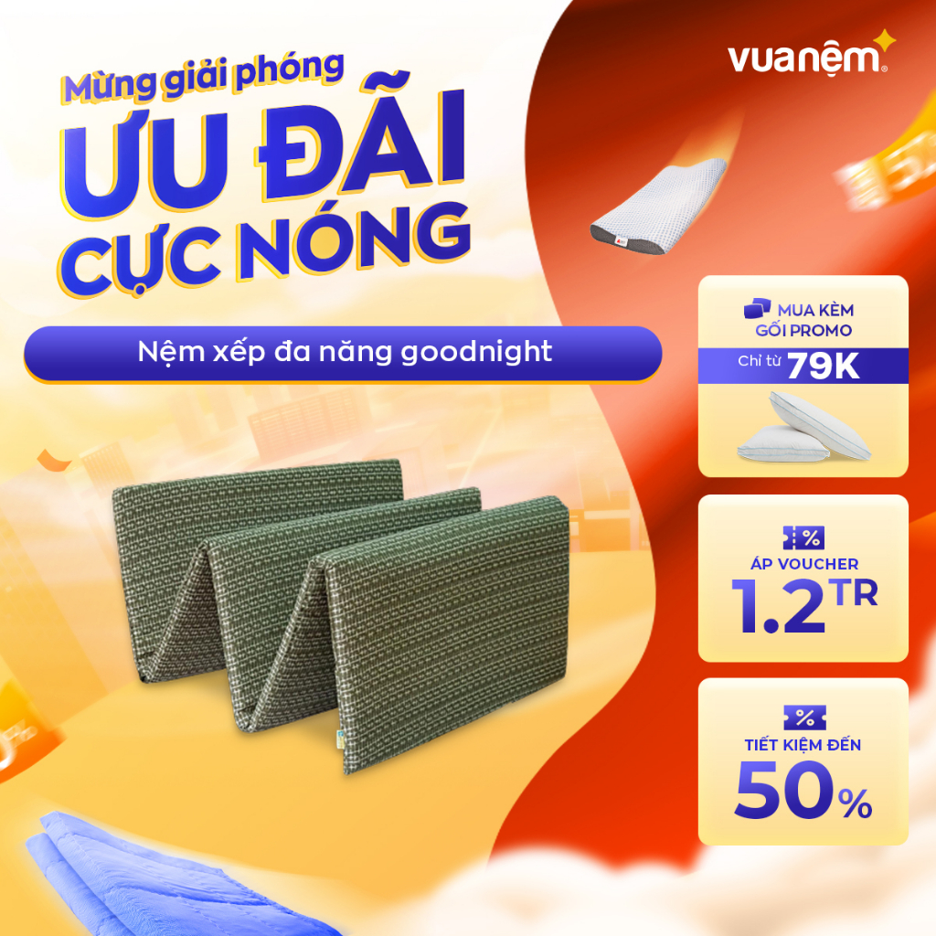 Nệm xếp đa năng Goodnight 180x70cm thiết kế nhỏ gọn, êm ái tặng kèm túi đựng tiện lợi