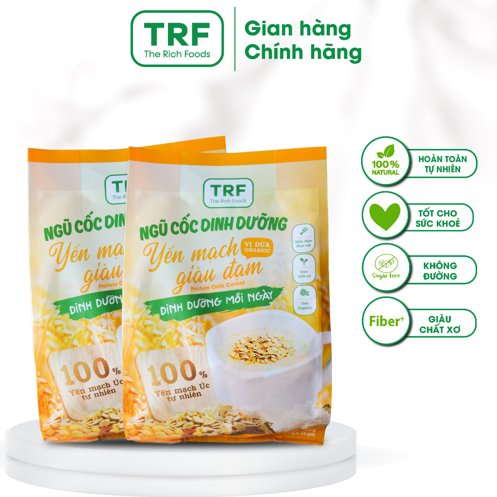 Combo 2 gói Bột Ngũ Cốc Dinh Dưỡng Giảm Cân Yến Mạch Giàu Protein The Rich Foods Dừa Organic 400gr