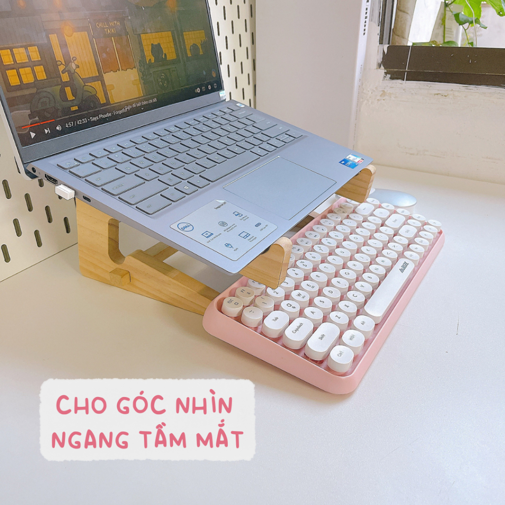 Giá Đỡ Kệ Tản Nhiệt Cho Laptop Mac Bằng Gỗ Thông Tự Nhiên 2 Tầng