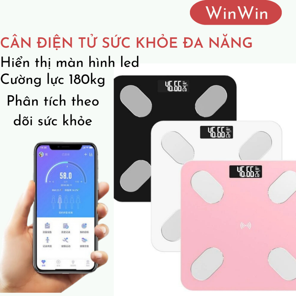 Cân Sức Khỏe Thông Minh KAW - Đo 11 Thông Số Cơ Thể Qua Smartphone Đo Tỷ Lệ Mỡ thừa, Lượng Nước Trong Cơ Thể, BH 1 Đổi 1