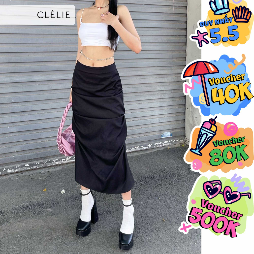 Chân váy xẻ tà dài xếp li | MENA SKIRT - CLÉLIE