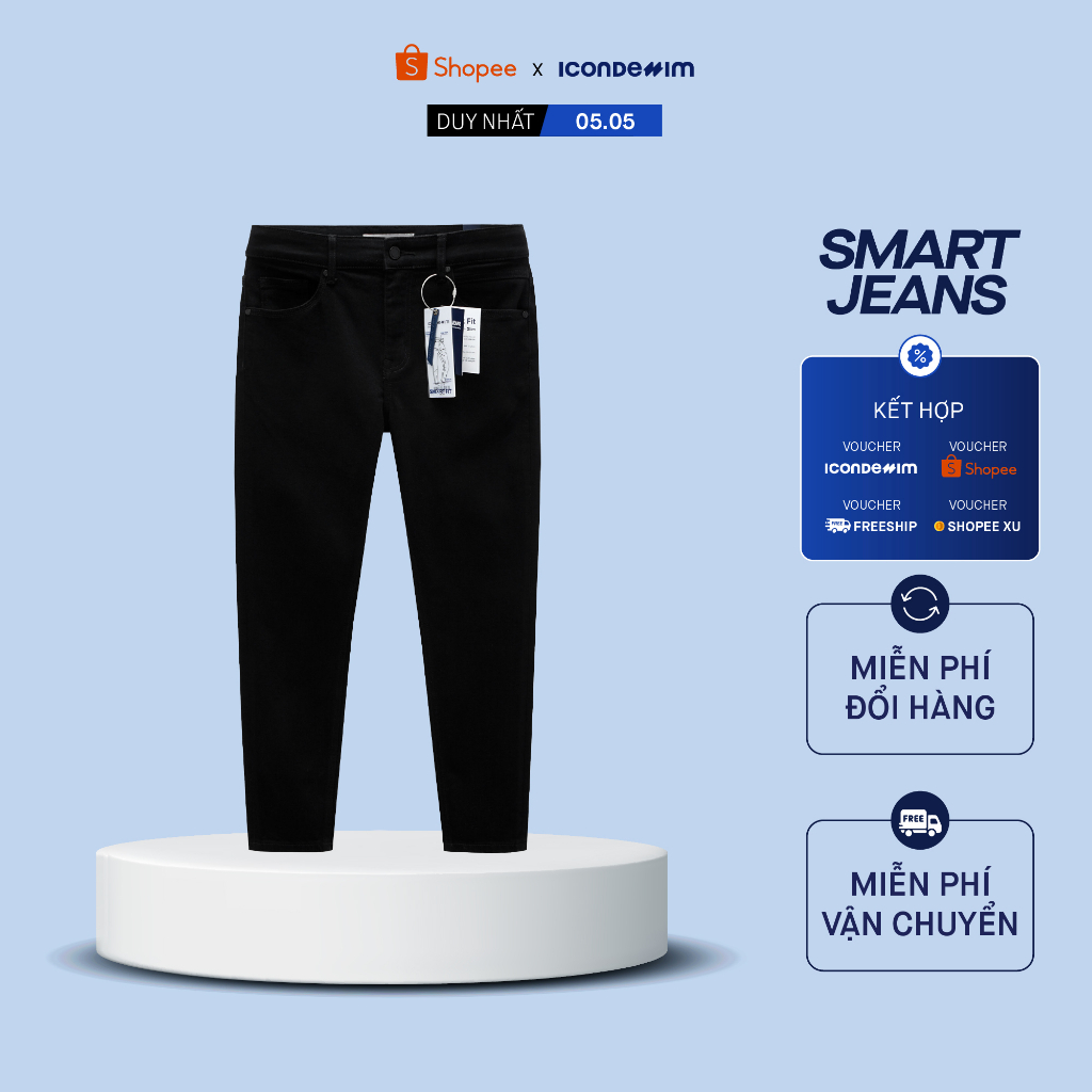 Quần Jean Nam Đen Trơn Smart Jeans Black Wash QJID0143