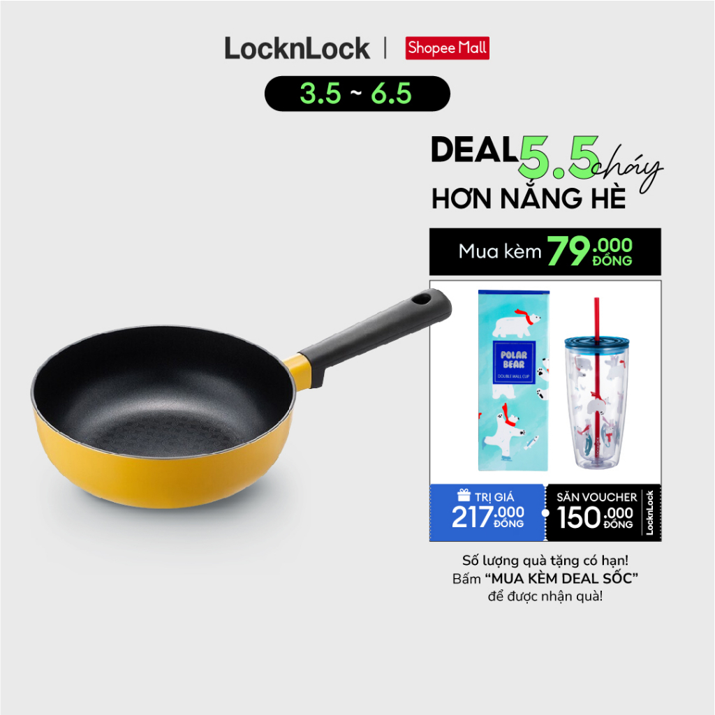 Chảo Sâu Lòng Decore Lock&Lock, 22CM - màu vàng - LDE1225IH