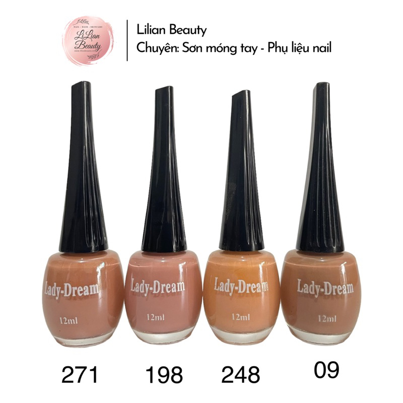Combo 4 chai sơn móng tay Lady Dream màu đẹp cọ êm, không hại móng, dung tích 12ml/chai