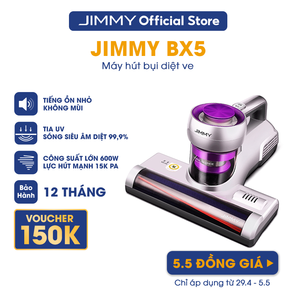 Máy hút bụi giường nệm jimmy BX5 diệt khuẩn UV 99,9% dị ứng Công suất mạnh 600W Loại bỏ mạt bằng sóng siêu