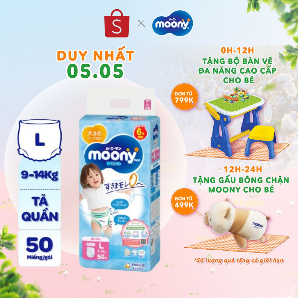 Tã quần Moony cao cấp L50/XL44 Bé Gái (Girl) - Nhập khẩu từ Nhật Bản