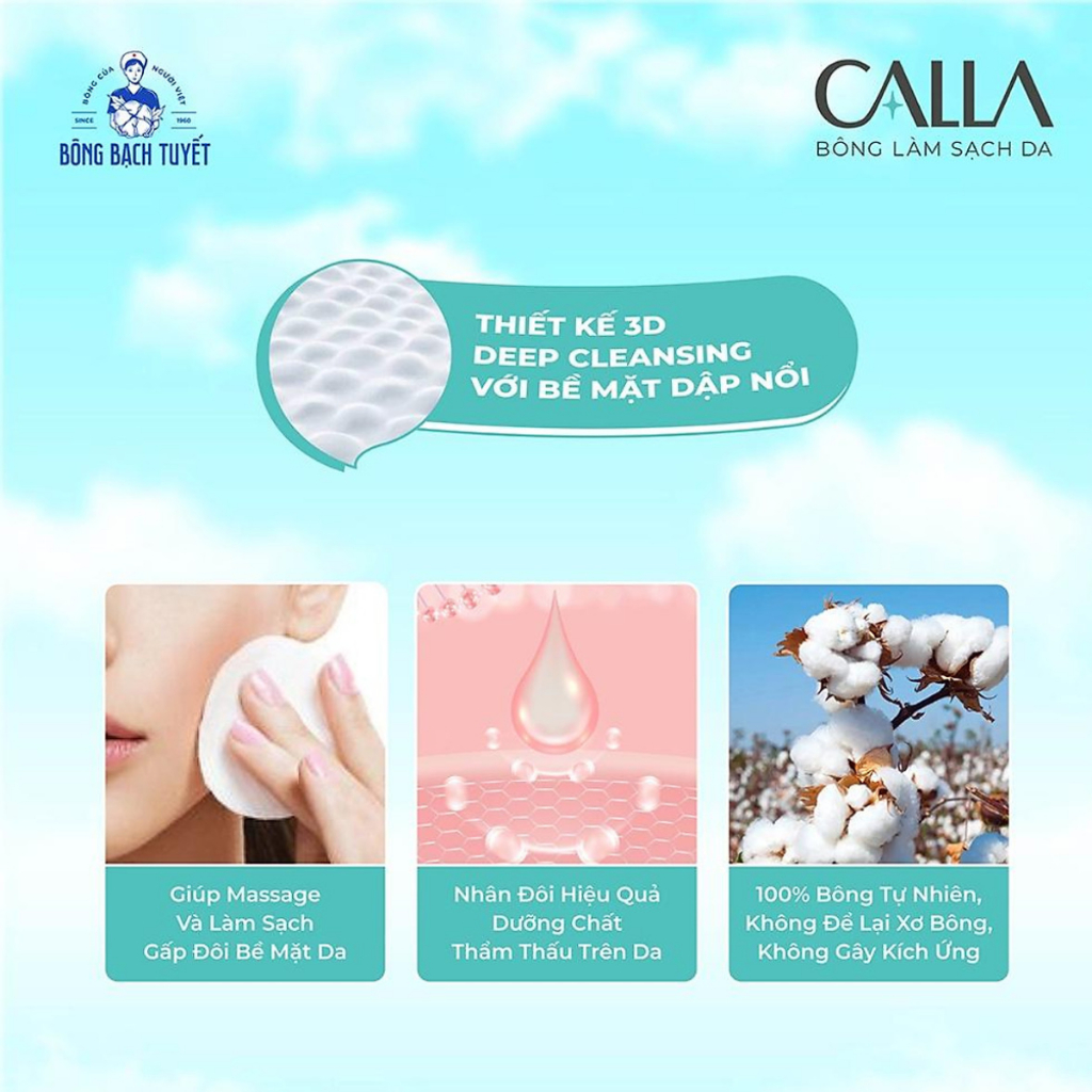 QUÀ TẶNG - Bông Tẩy Trang CALLA 80 Miếng/ Hộp - Hạt Massage