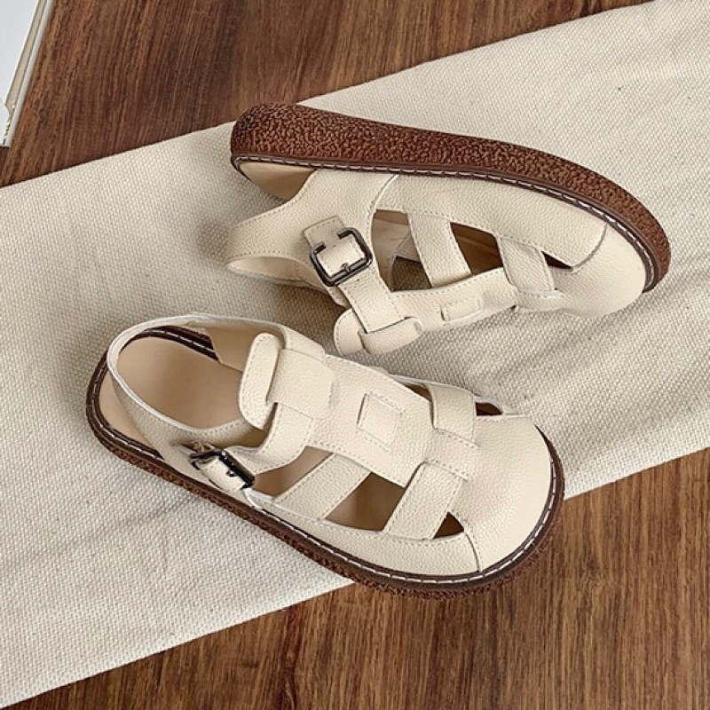 Sandal rọ quai dán cut out giả da cho nữ đế cao style ullzang quai dán Toryco 1993