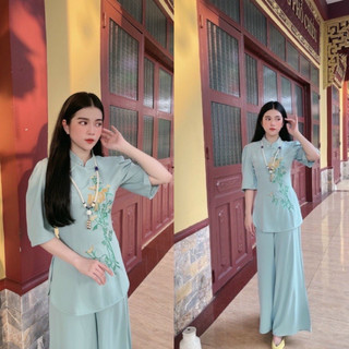 Đồ Lam Đi Chùa # Mẫu lụa sẫm cúc ngọc # Quần Áo Nữ