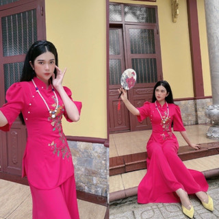 Đồ Lam Đi Chùa # Mẫu lụa sẫm cúc ngọc # Quần Áo Nữ
