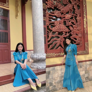 Đồ Lam Đi Chùa # Mẫu lụa sẫm cúc ngọc # Quần Áo Nữ
