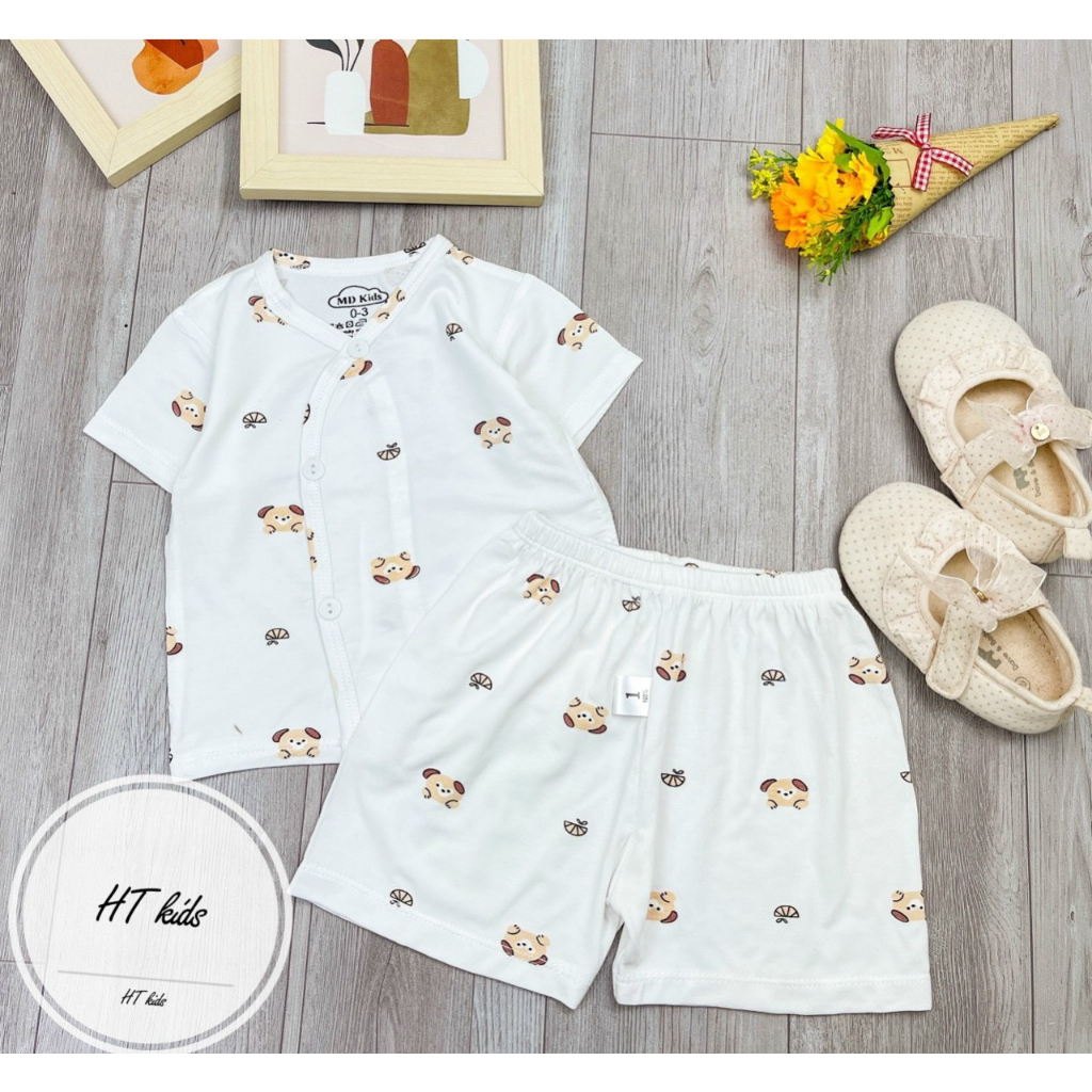 Bộ Cộc Tay Sơ Sinh Cúc Cài Chéo Chất Vải Thun Lạnh Siêu Mềm Mịn Cho Bé