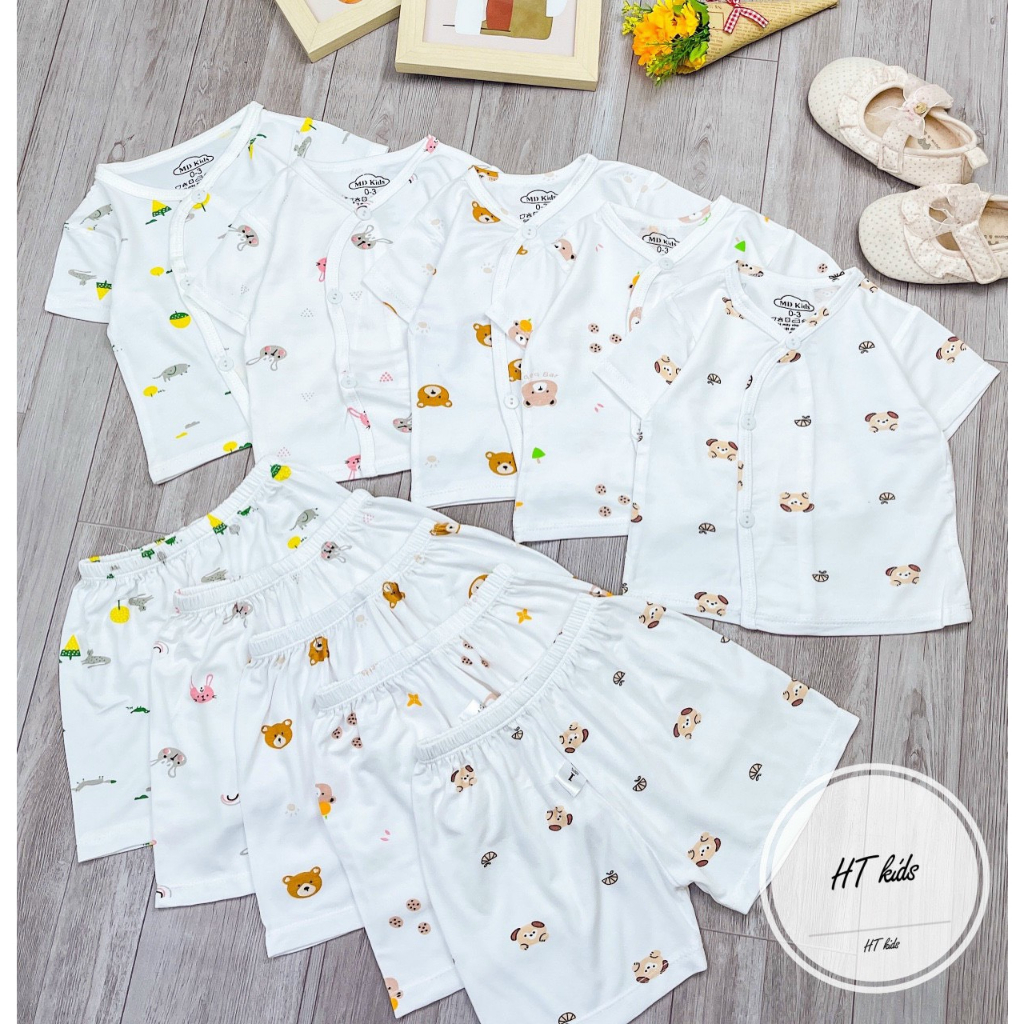 Bộ Cộc Tay Sơ Sinh Cúc Cài Chéo Chất Vải Thun Lạnh Siêu Mềm Mịn Cho Bé