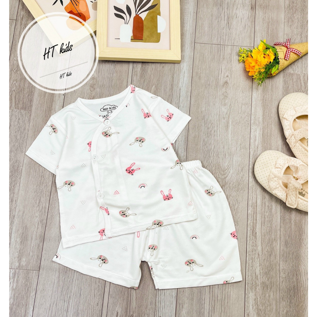 Bộ Cộc Tay Sơ Sinh Cúc Cài Chéo Chất Vải Thun Lạnh Siêu Mềm Mịn Cho Bé