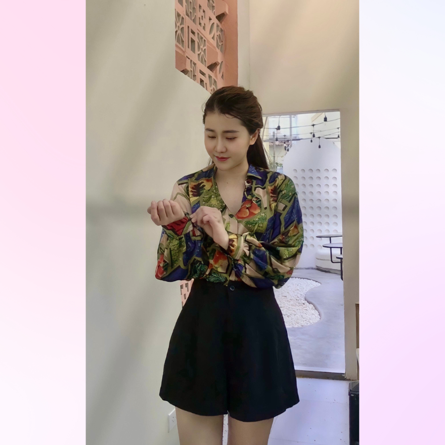 Quần short đen tuypsi dáng ống xuông rộng HESTIA DESIGN