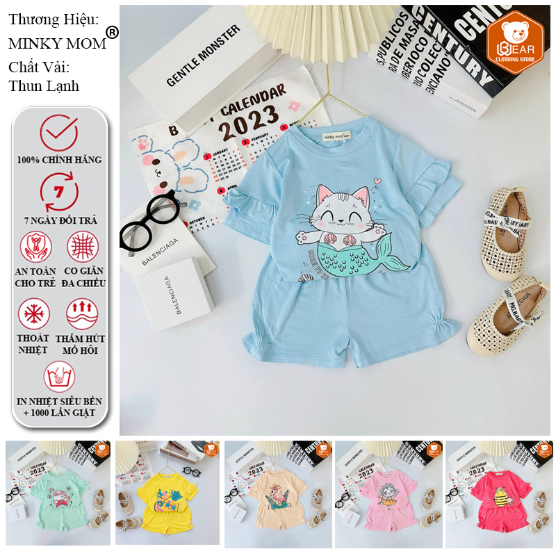 Bộ cộc tay bèo cho bé gái MINKY MOM thun lạnh cao cấp size 7-26kg