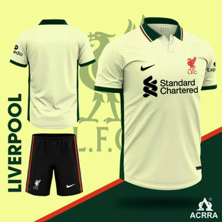 Bộ quần áo polo có cổ đá bóng câu lạc bộ liver liverpool màu vàng kem nhạt có cổ vải spf thái