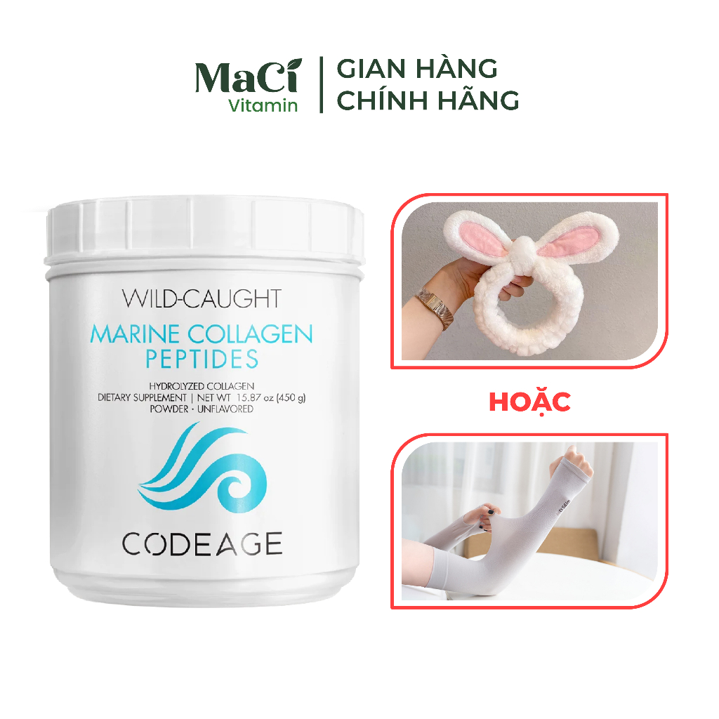 Bột Collagen Thủy phân Wild caught Marine collagen peptides Codeage Giúp đẹp da 450g