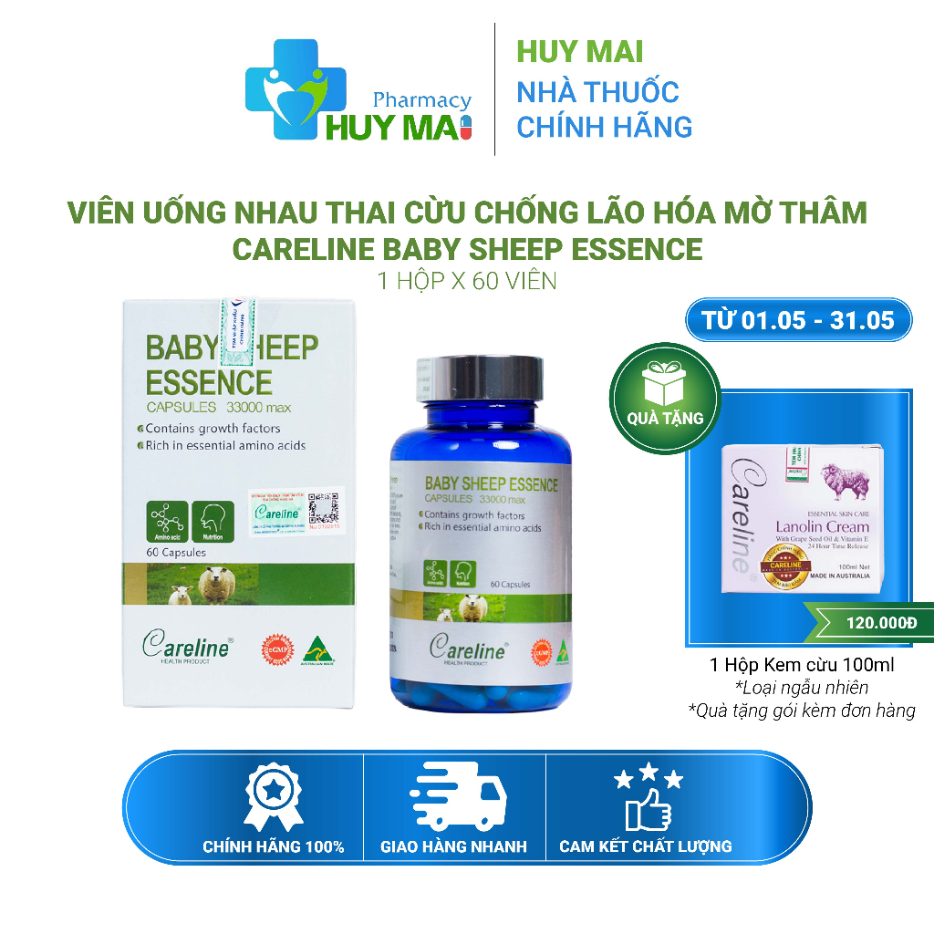 Viên uống nhau thai cừu chống lão hóa mờ thâm Careline Baby Sheep Essence Hộp 60 viên