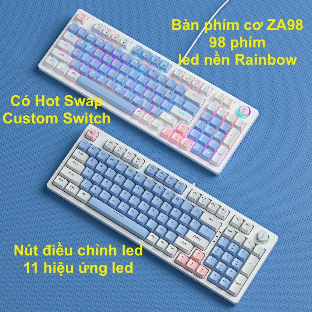 Bàn phím cơ ZA9810 red switch led RGB có nút vặn tuỳ chỉnh led chơi game văn phòng cực đã