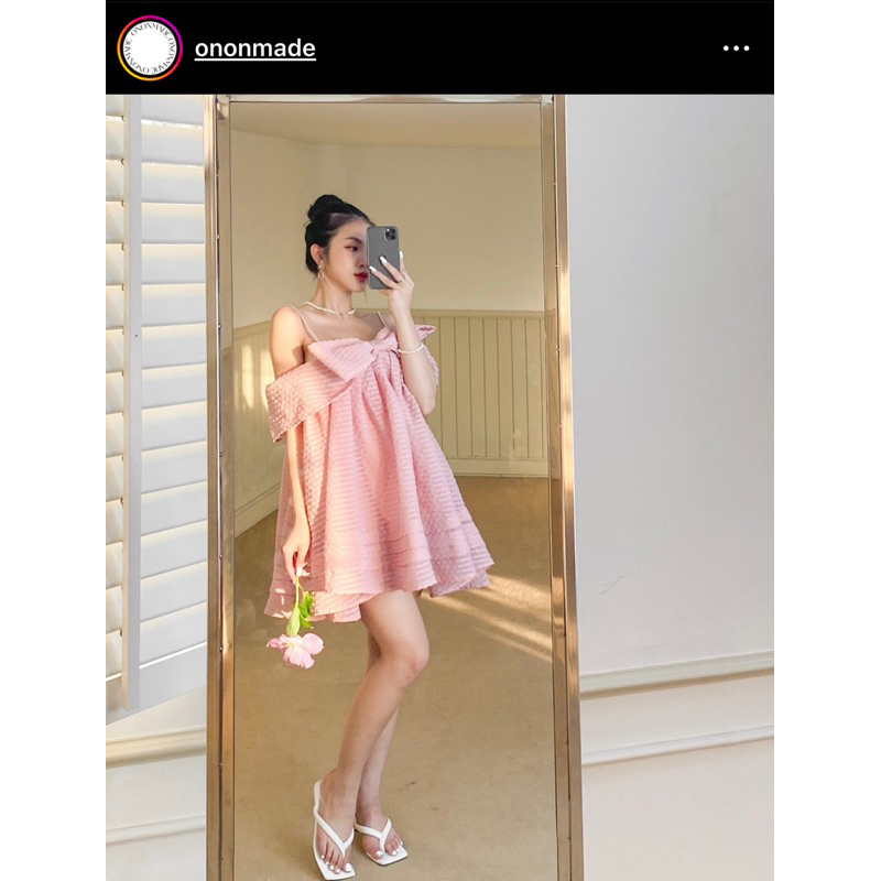 Melen pink dress ononmade đầm hồng trễ vai nơ