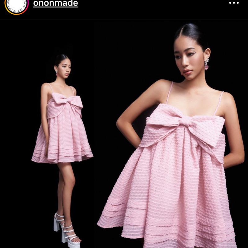 Melen pink dress ononmade đầm hồng trễ vai nơ