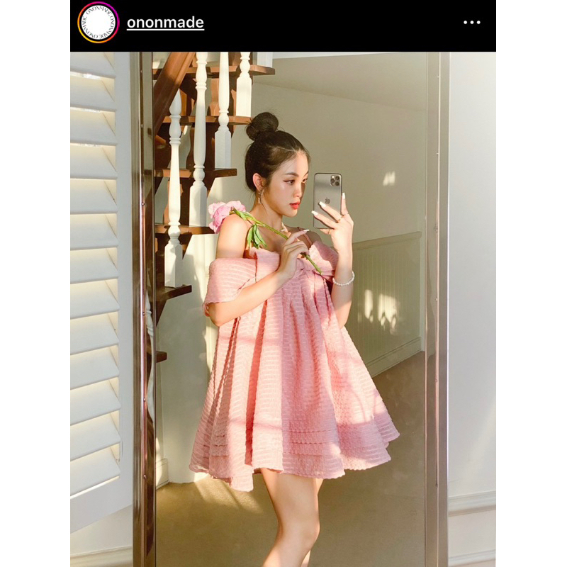 Melen pink dress ononmade đầm hồng trễ vai nơ