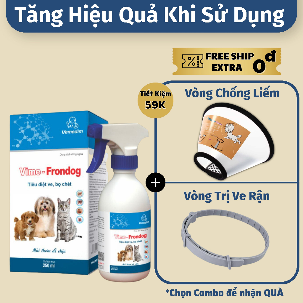 Lọ Xịt Ve Chó Bọ Chét Rận Mèo Dành Cho Chó Mèo Vime Frondog - Chai Xịt Diệt Ve Chó Bọ Chó Dành Cho Thú Cưng