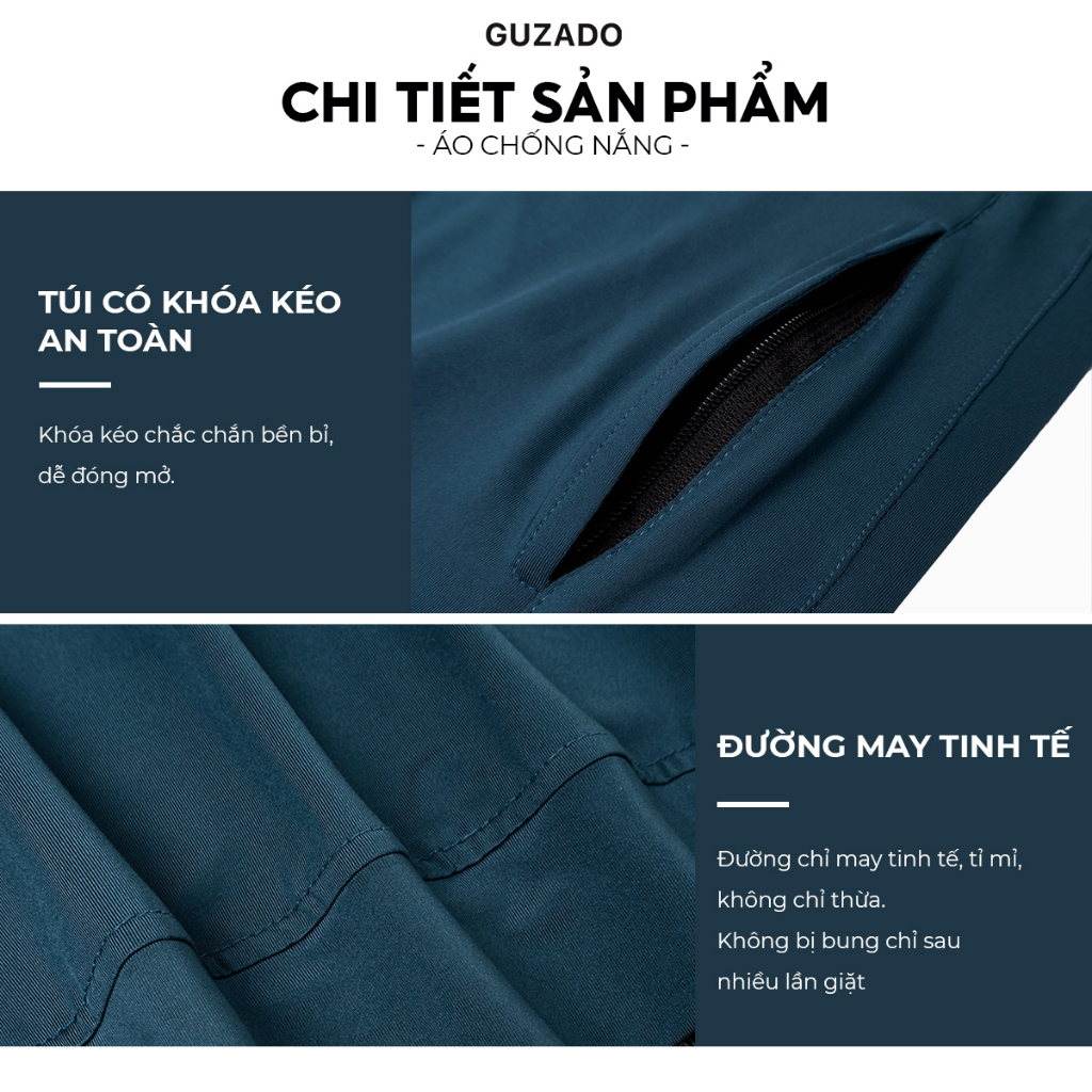 Áo chống nắng nam Guzado màu đẹp chất thun lạnh chống tia UV thiết kế lưới tản nhiệt chống nóng GCN01