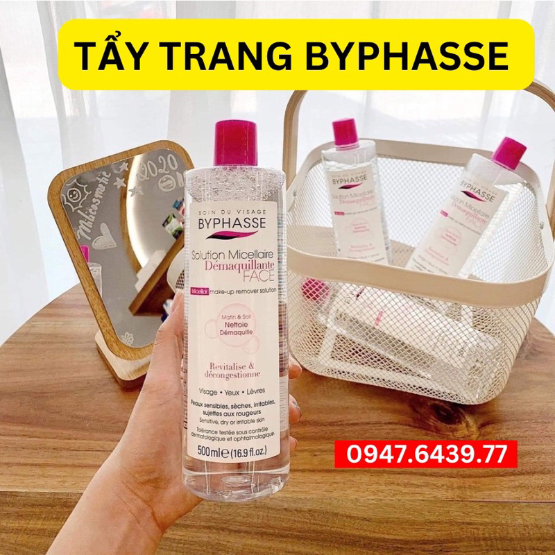 Nước tẩy trang byphasse 500ml chính hàng Solution Micellaire, Byphasse Làm Sạch Dịu Nhẹ Cho Da Dầu, 