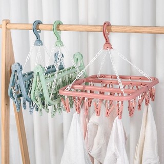 Móc Chùm Vuông Gấp Gọn Xoay 360° 32 Kẹp Phơi Đồ Tiện Lợi ,Chắc Chắn Có Chốt Chống Bay