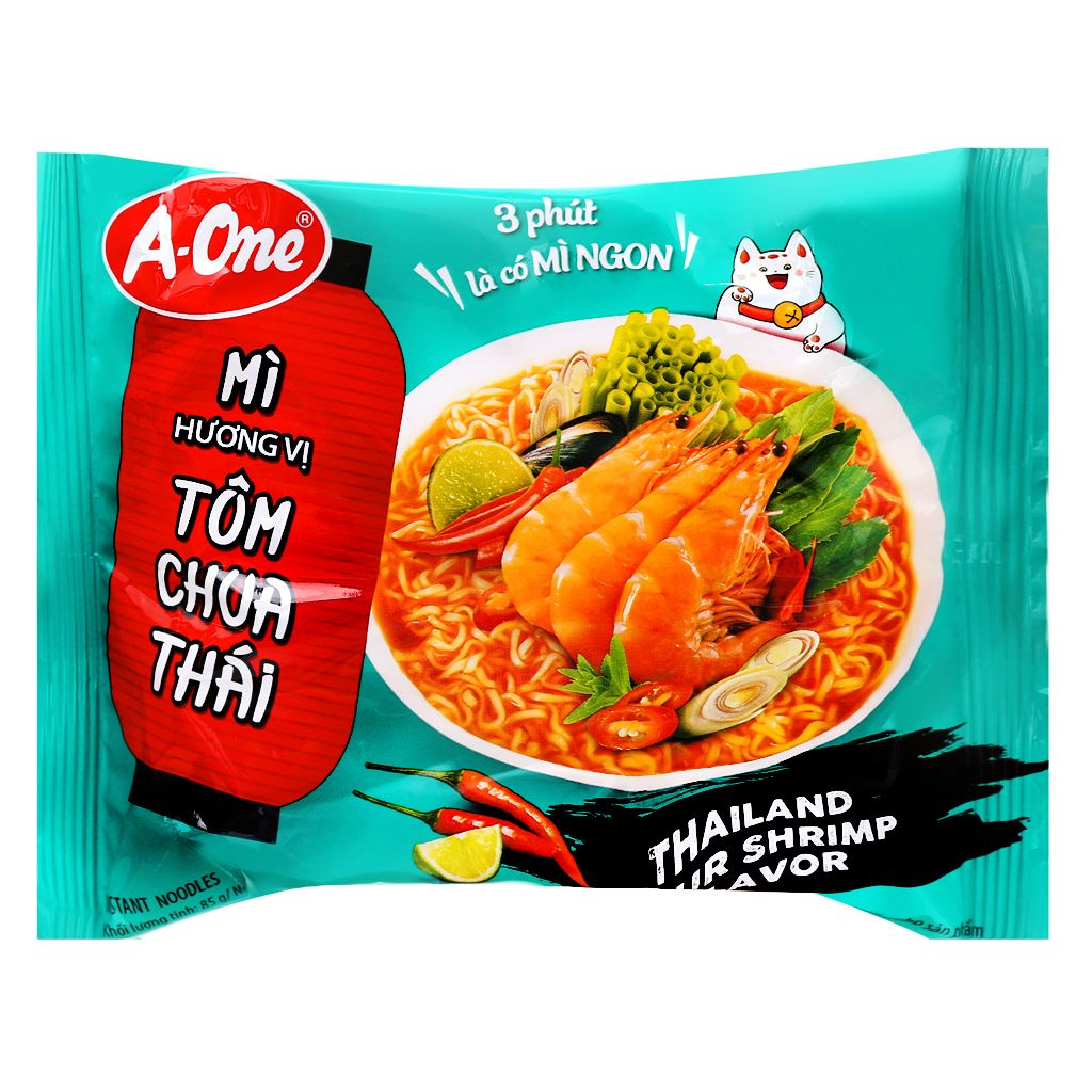 Mì A-One hương vị tôm chua Thái gói 85g